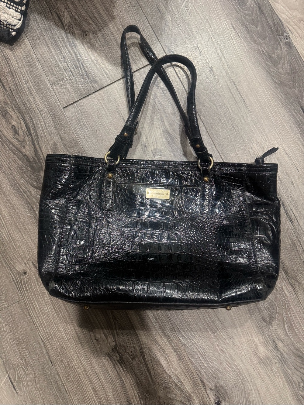 Brahmin Black Croc Embossed Leather Tote Shoulder Bag Large